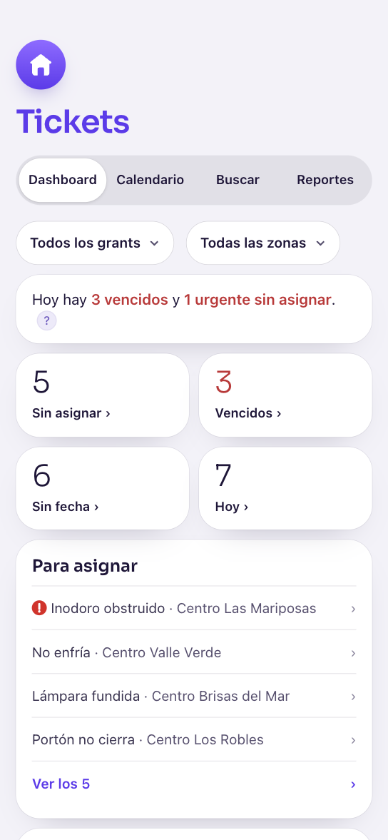 El Dashboard de Tickets, en el celular